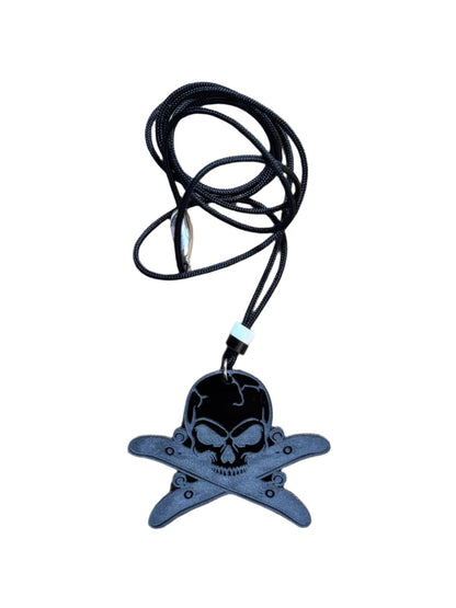 Skull and Cross Skates Laser-Cut Acrylic Pendant | Edgy and Striking
