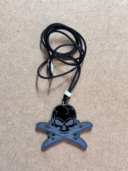 Skull and Cross Skates Laser-Cut Acrylic Pendant | Edgy and Striking