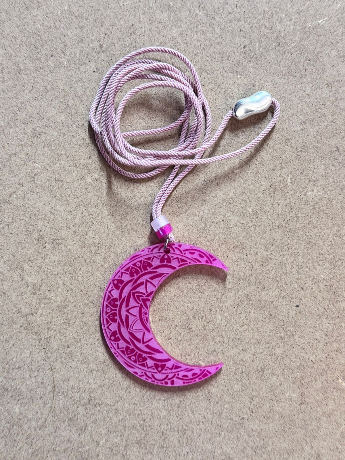 Crescent Moon Laser-Cut Acrylic Pendant | Mystical and Elegant