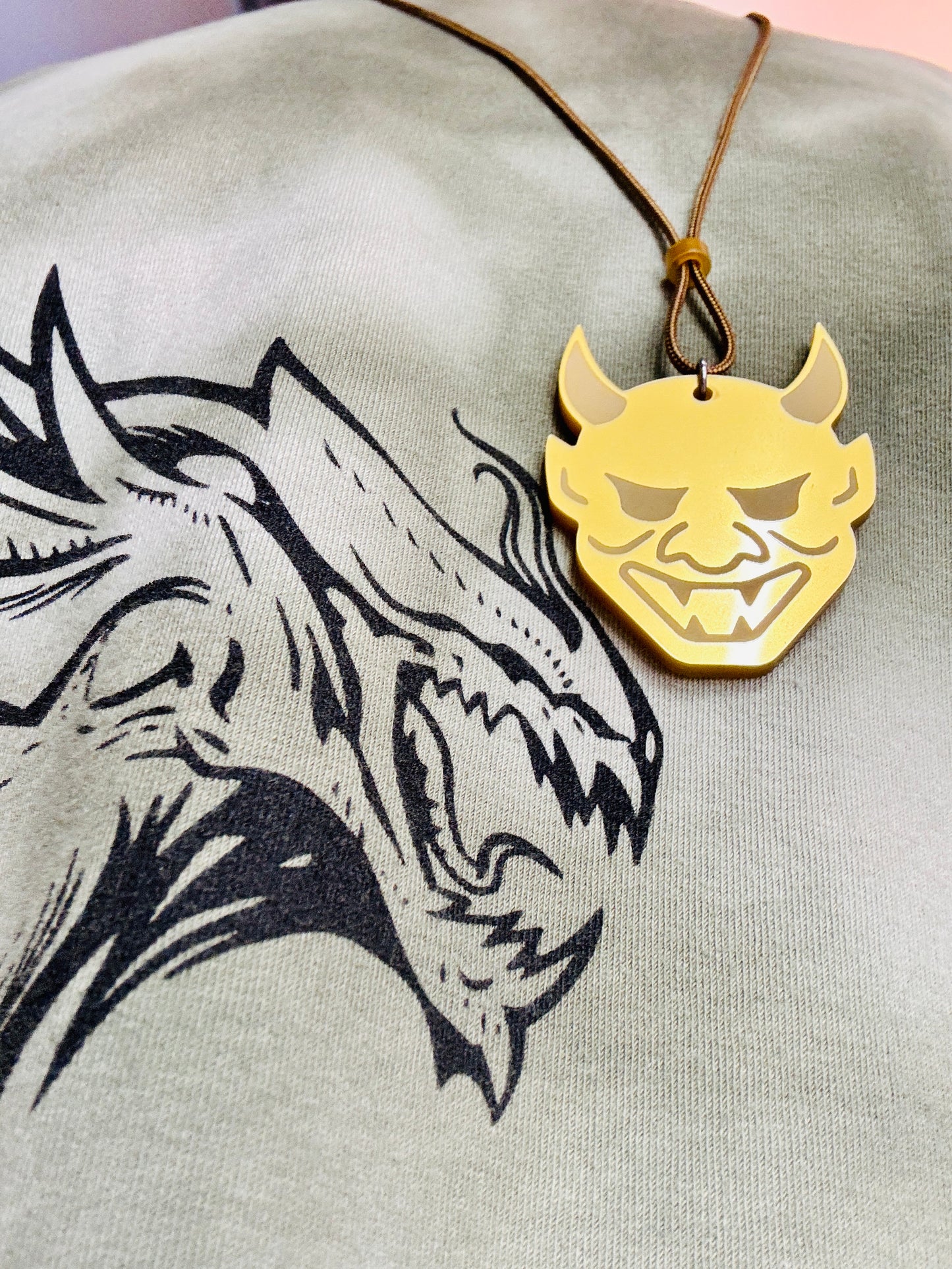 Oni Mask Laser-Cut Acrylic Pendant | Bold and Striking