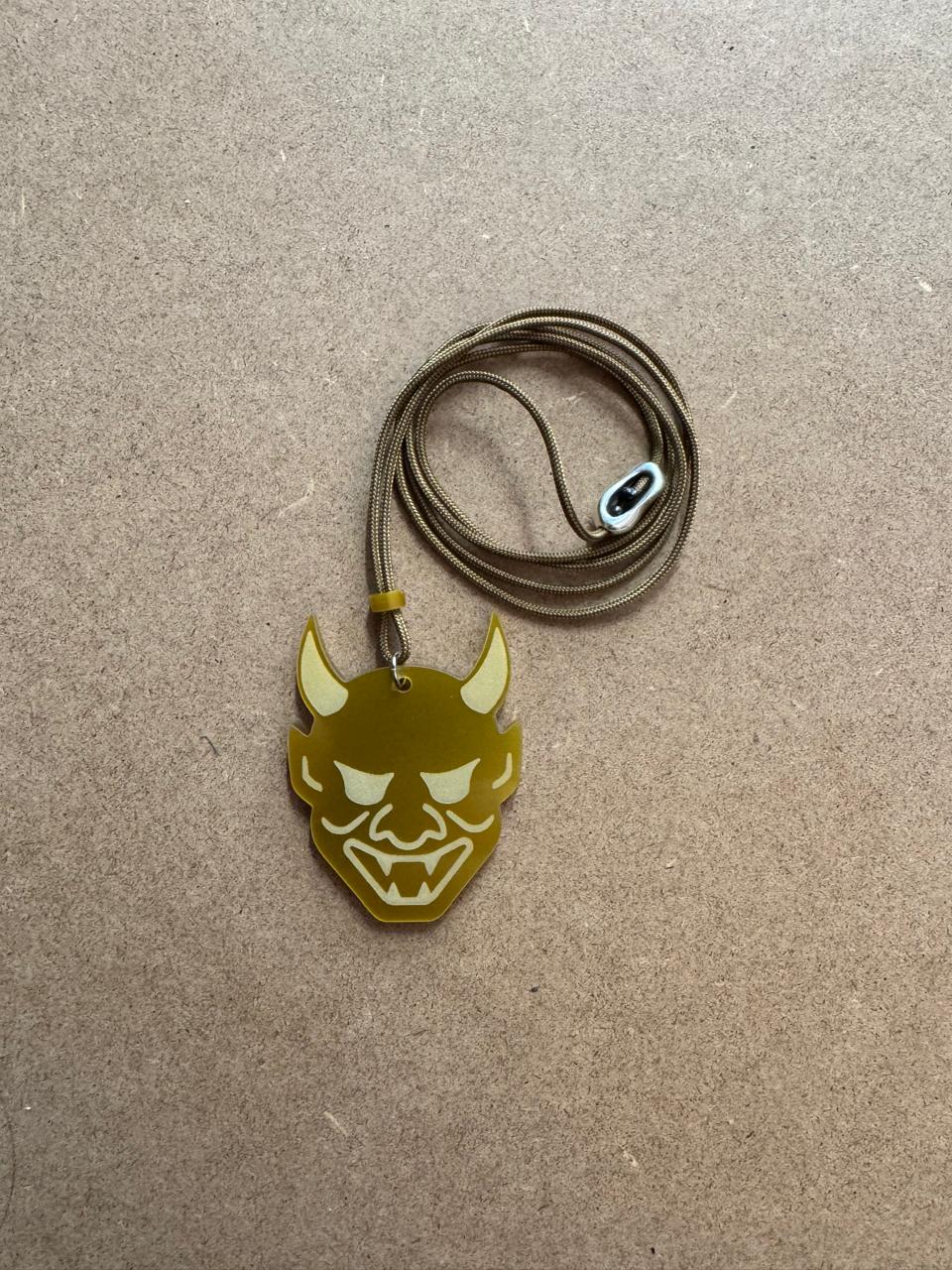 Oni Mask Laser-Cut Acrylic Pendant | Bold and Striking